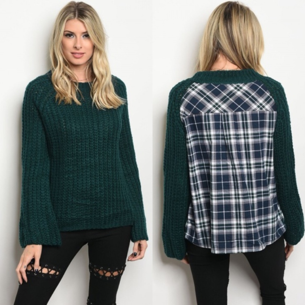 IN STOCK // Chunky Knit Sweater with Plaid Back